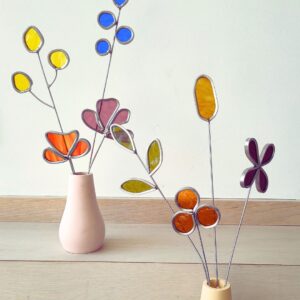 Glas in lood bloemen Creatieve workshops West-Vlaanderen glas in lood raam